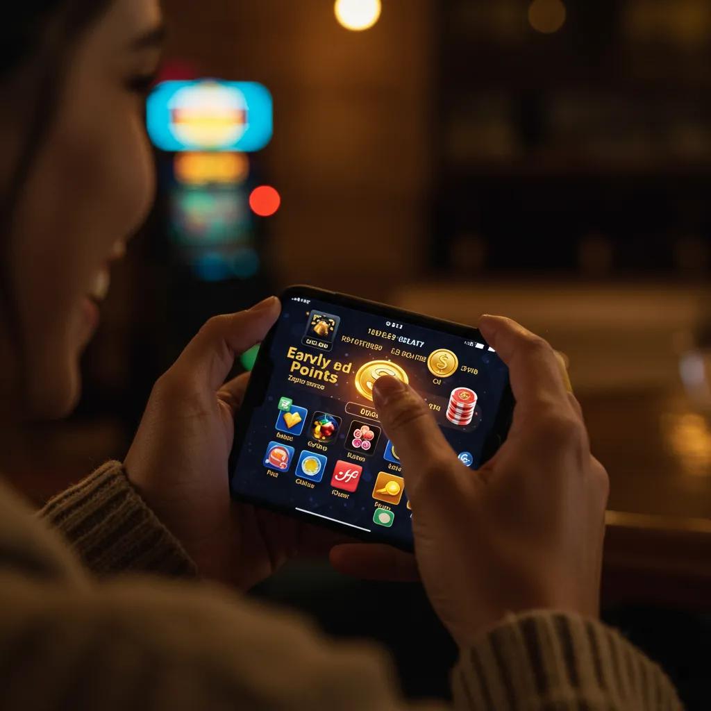 Player engaging with a mobile casino game, illustrating the process of earning loyalty points